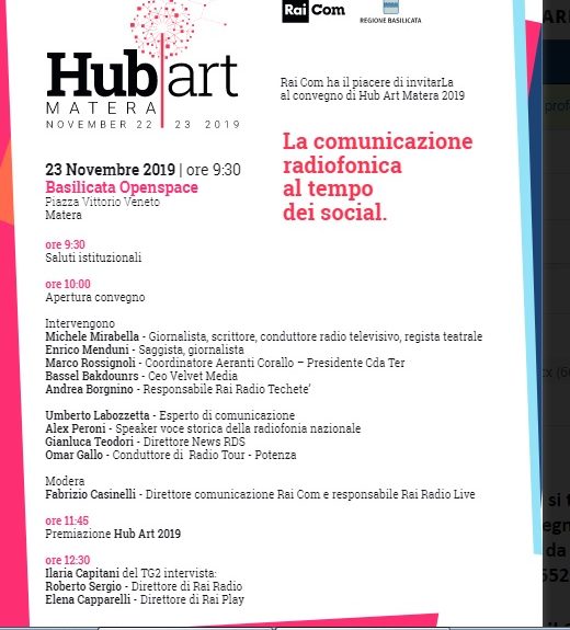 HubArt 2019, a Matera la terza edizione dell’evento  targato Rai Com e Regione Basilicata