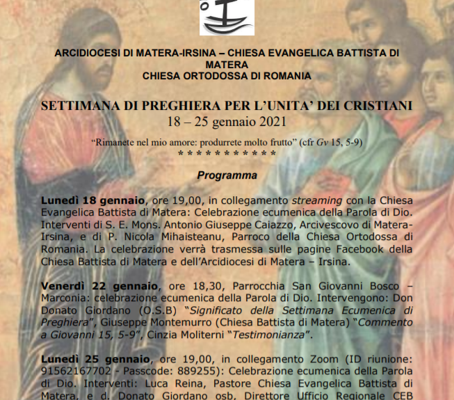 Arcidiocesi di Matera-Irsina, settimana di preghiera per l’unità dei cristiani (18-25 gennaio)