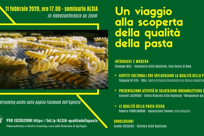 “Un viaggio alla scoperta della qualità della pasta”. L’11 seminario ALSIA in videoconferenza