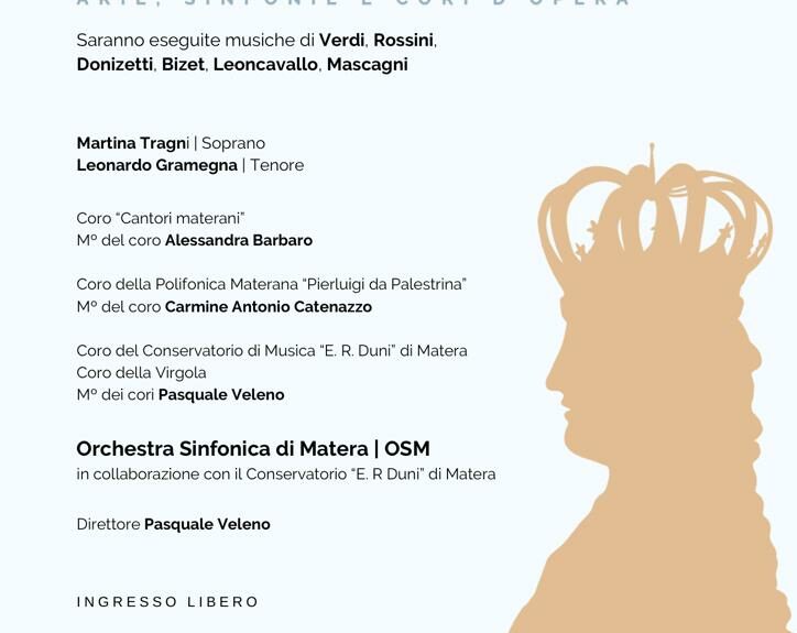 L’8 concerto lirico sinfonico dell’Orchestra Sinfonica di Matera in collaborazione con il Conservatorio “Egidio Romualdo Duni”