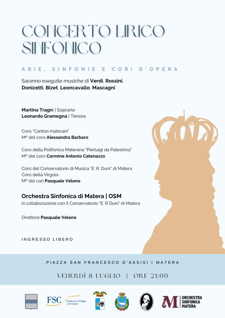 L’8 concerto lirico sinfonico dell’Orchestra Sinfonica di Matera in collaborazione con il Conservatorio “Egidio Romualdo Duni”