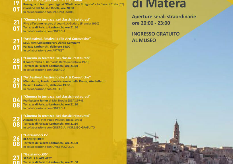 Museo Nazionale di Matera, aperture serali straordinarie