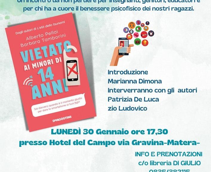 Matera, oggi all’Hotel del Campo incontro con il medico-psicoterapeuta Alberto Pellai e la psicopedagogista Barbara Tamborini organizzato dall’associazione Zio Ludovico e dalla dottoressa Patrizia De Luca