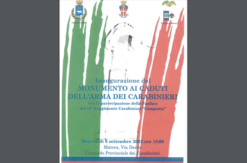 Matera: inaugurazione del monumento ai Caduti dell’Arma dei Carabinieri
