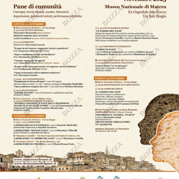 Dopo la proclamazione di Matera Città del Pane, l’Amministrazione comunale lancia la tre giorni “Pane di comunità” da giovedì 23 novembre a sabato 25 novembre