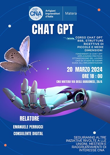 Applicazioni pratiche e guide all’implementazione di Chat GPT, seminario della Cna Matera sull’Intelligenza Artificiale