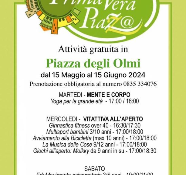 UISP Matera: fino al 15 giugno “Primavera Piazza degli Olmi”