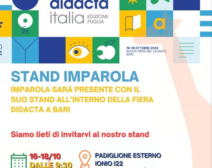 Anche il Centro Riabilitativo Imparola dal 16 al 18 ottobre a Bari a Didacta Italia – Edizione Puglia. Il 17 presentazione in anteprima del protocollo MePP – Monitoraggio e Potenziamento Personalizzato dei disturbi e delle difficoltà di apprendimento