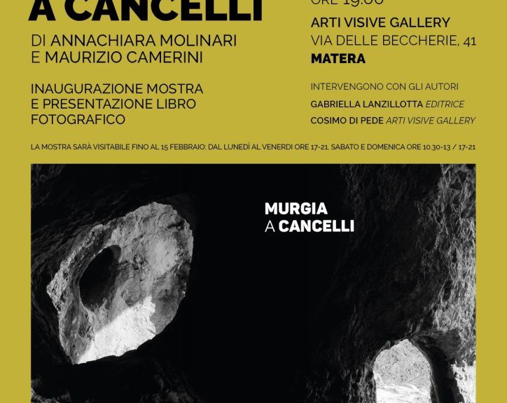 Oggi, 31 gennario, a Matera presso Arti Visive Gallery presentazione di “Murgia a cancelli”, il volume con testi di Maurizio Camerini e fotografie di Annachiara Molinari. Inaugurazione dell’omonima mostra con fotografie di Molinari tratte dal libro
